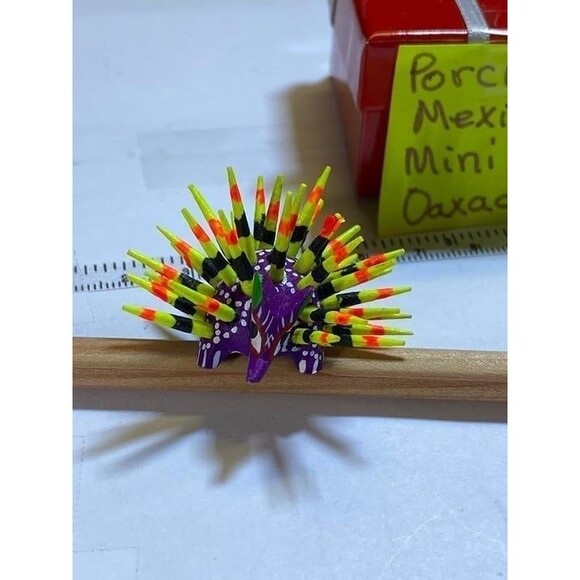 Porcupine Mexican Mini Oaxacan Alebrije Wood Hand Panited Little Pueblo - Picture 3 of 12